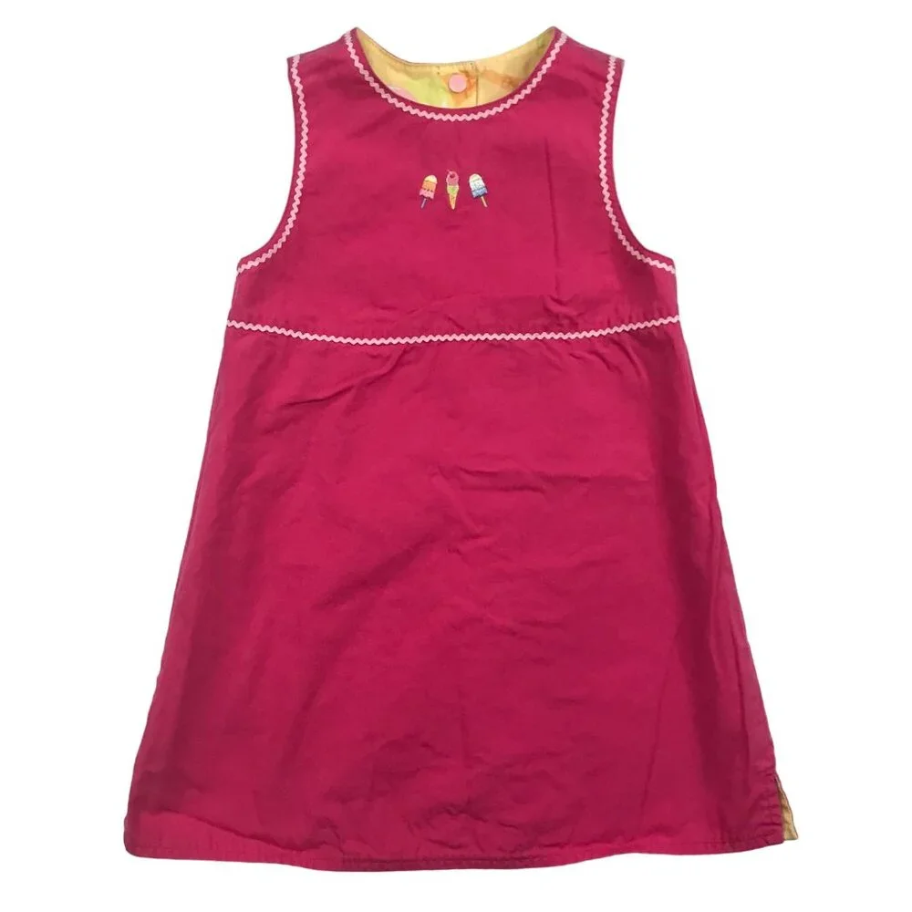 Vintage Gymboree Reversible Ice‎ Cream Shift Dress Girls Size 5 Snap Embroidered